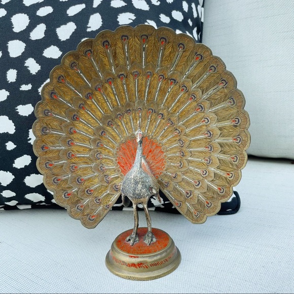 Vintage Brass Peacock Figurine - Picture 2 of 4